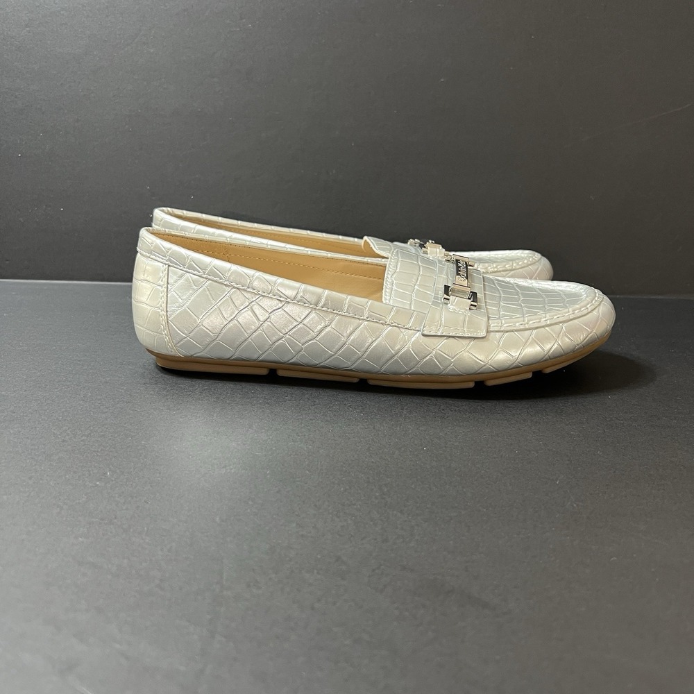Calvin Klein Lolina Women's Logo Bit Loafers In Silver Croc-embossed Size 8.5